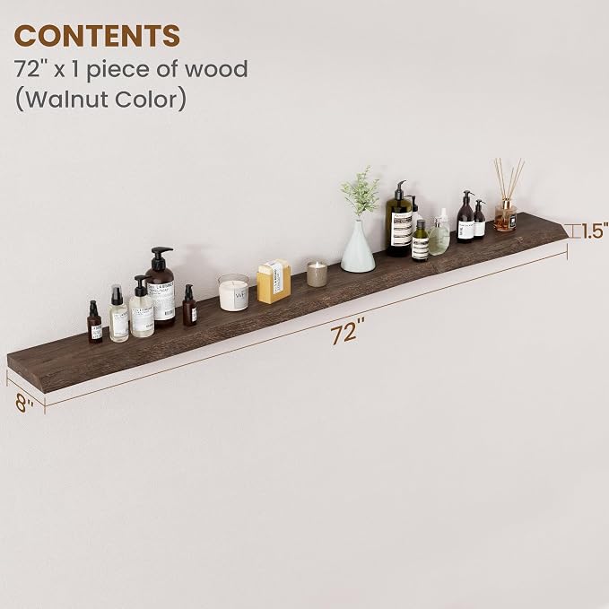 Floating Shelves for Wall Decor, Rustic Solid Elm Wood Live Edge Floating - Image 2