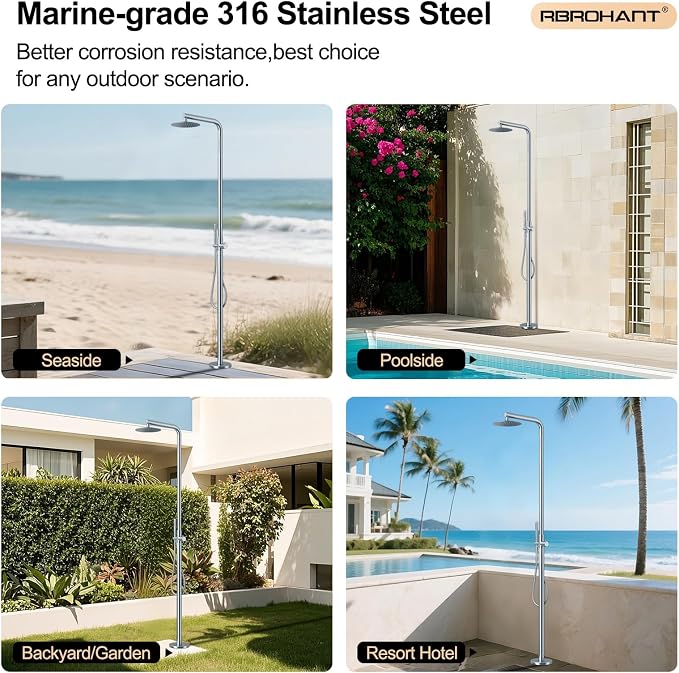 RBROHANT Freestanding Outdoor Shower, 316 Marine Grade Stainless Steel Beach - Image 6