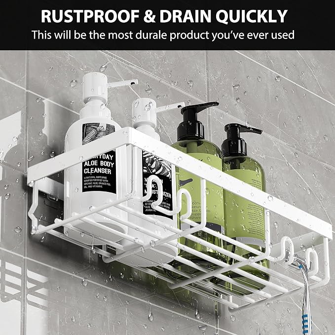 Moforoco Shower Caddy Shelf Organizer Rack, Self Adhesive Black Bathroom - Image 3