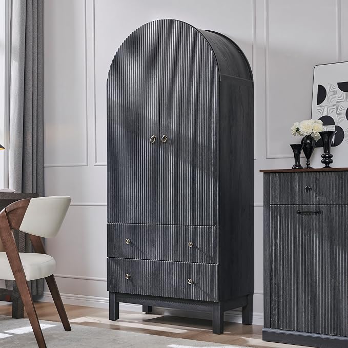 71" Tall Arched Bathroom Storage Cabinet, Modern Fluted Cabinet Storage - Image 3