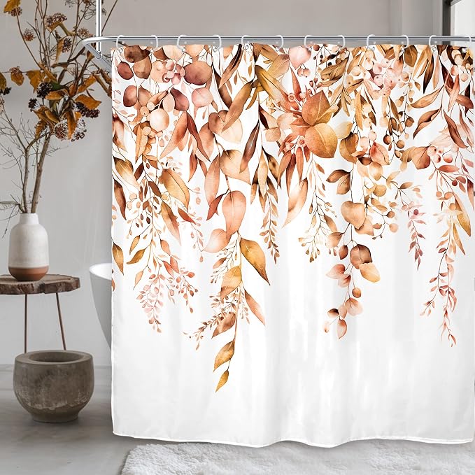 Riyidecor Burnt Orange Fall Autumn Shower Curtain - Image 2