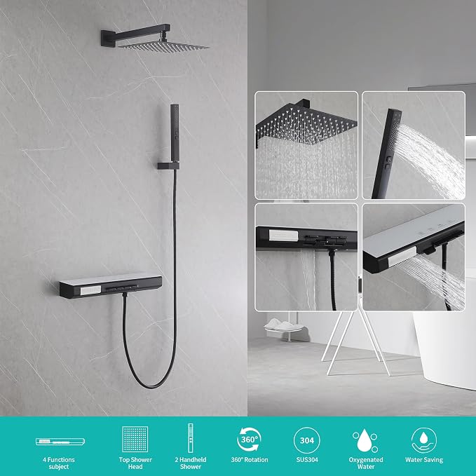 Matte Black Rain Shower System Combo: 10" Wall-Mounted Shower Fixtures - Image 2