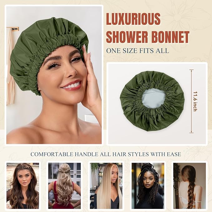 Reusable Shower Cap for Women, Stylish Large Waterproof Shower Bonnet Washable - Image 4