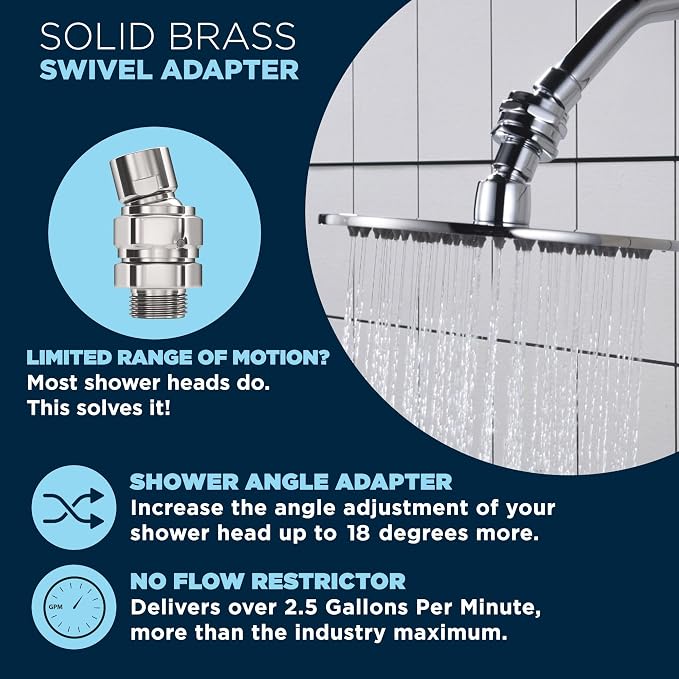 HammerHead Showers® Solid Metal Shower Head Swivel Ball Adapter, Chrome | - Image 7