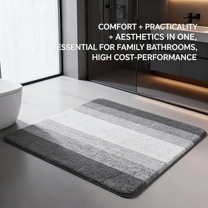 Grey Bathroom Rug Ultra Absorbent Machine Washable Microfiber Mat - Image 4