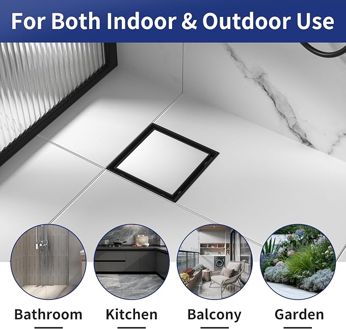 Square Shower Drain 6", Matte Black Floor Drain - Image 7