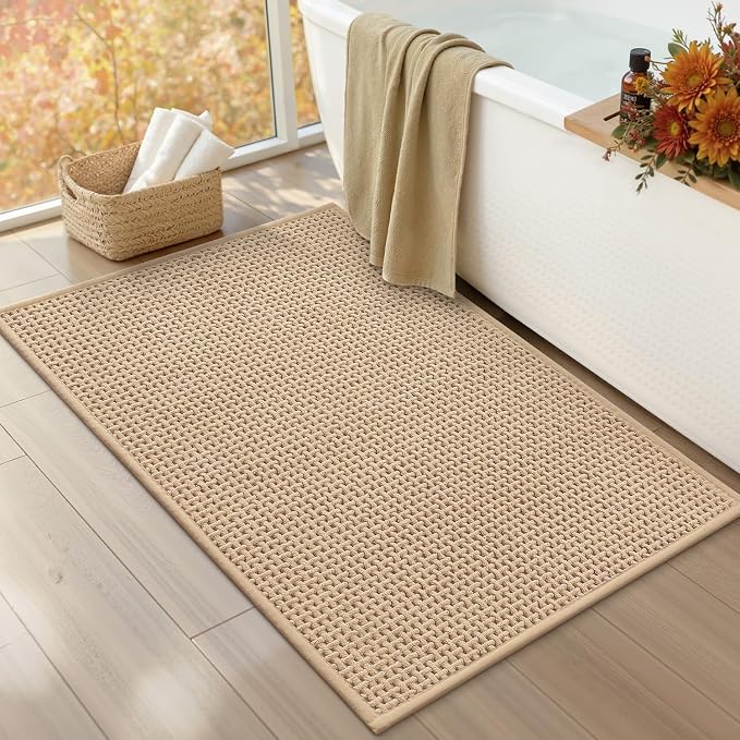 Color&Geometry Rubber Backed Waffle Bath Mat Non Slip Machine Washable Bathroom by COLORG