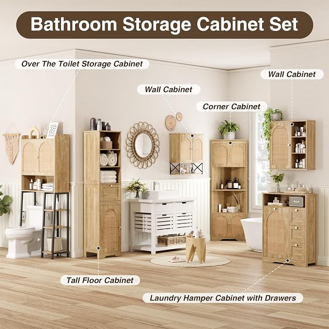 Rattan Over The Toilet Storage Cabinet - Image 7
