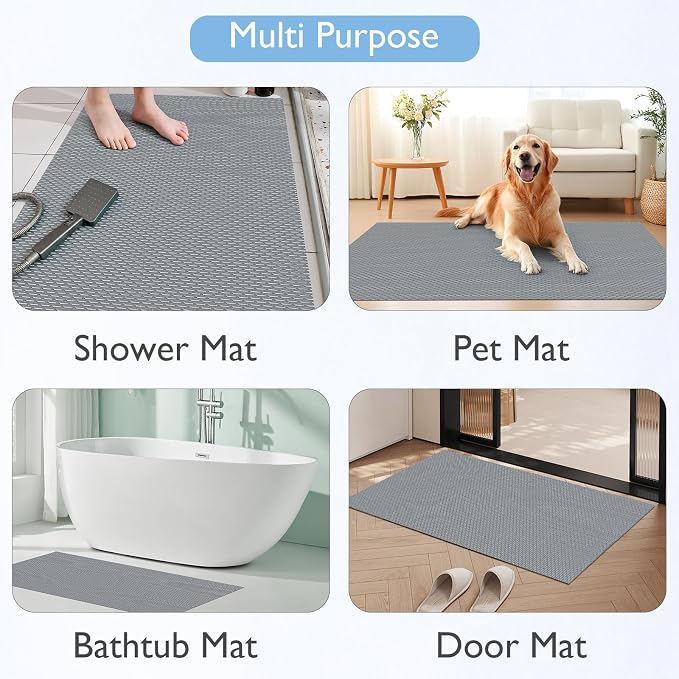 Extra Large Non-Slip Shower Mat, Fast-Dry PVC Bath Stall Tub Mat, Drain-Hole - Image 8