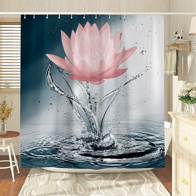 Lotus Shower Curtain Black White Blue Red Flower Elegant Blooming Floral - Image 3