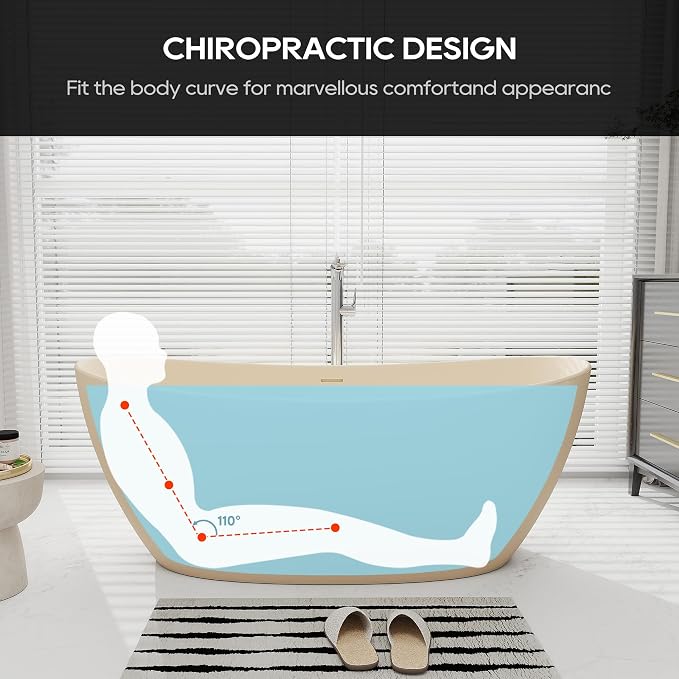 SJ STAR&JANE 65" Solid Surface Freestanding Bathtub Stone Resin Soaking Tub - Image 5