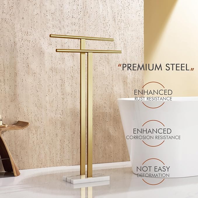 KOKOSIRI Standing Towel Rack for Bathroom Floor 2-Tier Towel Holder Free Stand - Image 6