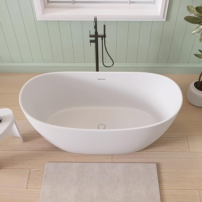 SJ STAR&JANE 55" Solid Surface Freestanding Bathtub Stone Resin Tub Oval Double - Image 3
