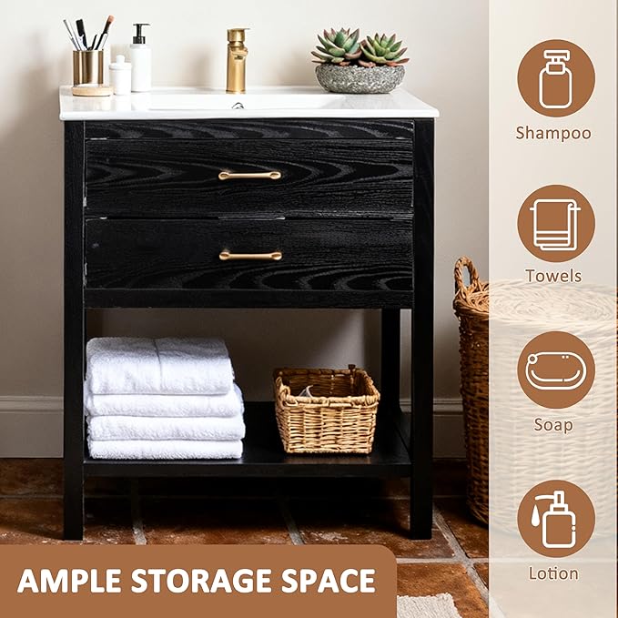 24 Inch Bathroom Vanity with Sink & Faucet & Drain, Farmhouse Freestanding - Image 3