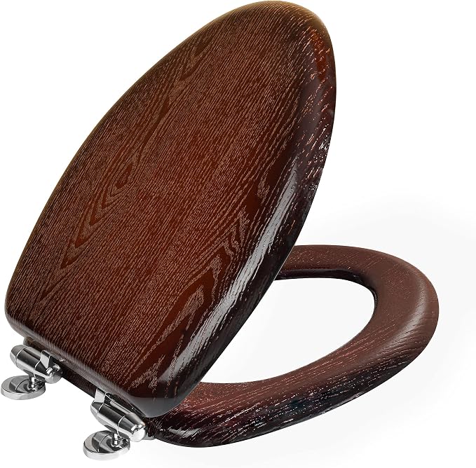Elongated Toilet Seat Soft Close, Wood Oval Toilet Lid by Deewow