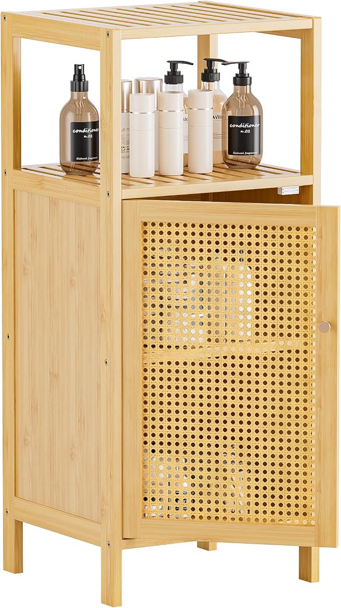 HITNET Rattan Bathroom Storage Cabinet, Small Bamboo Floor Cupboard by HITNET