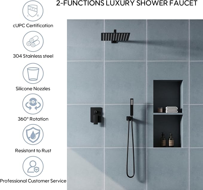 WELLFOR 12-In Wall Mounted Rain Shower Faucet - Image 2