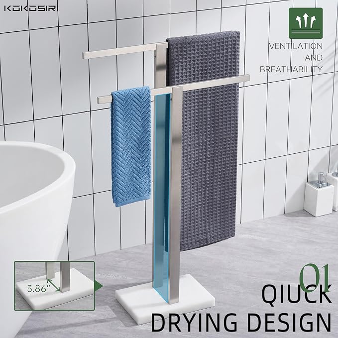 KOKOSIRI Bathroom Towel Racks 2-Tier Standing Towel Bars - Image 3