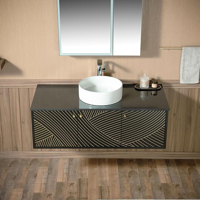 Woodbridge 48" Wall Mounted Floating Bathroom Vanity – Round Ceramic Vessel - Image 3