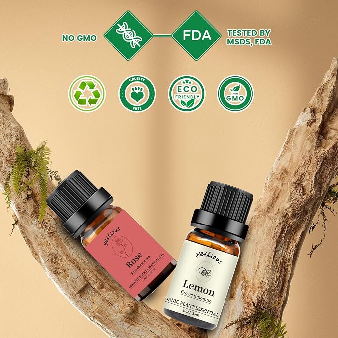 yethious Rose Lemon Essential Oils Set 2pcs*10ml 0.66oz 100% Organic Pure - Image 5