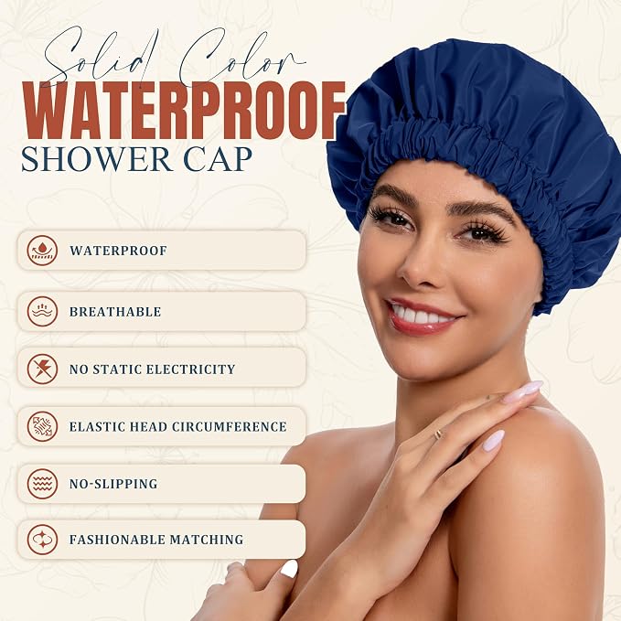 Reusable Shower Cap for Women, Stylish Large Waterproof Shower Bonnet Washable - Image 2