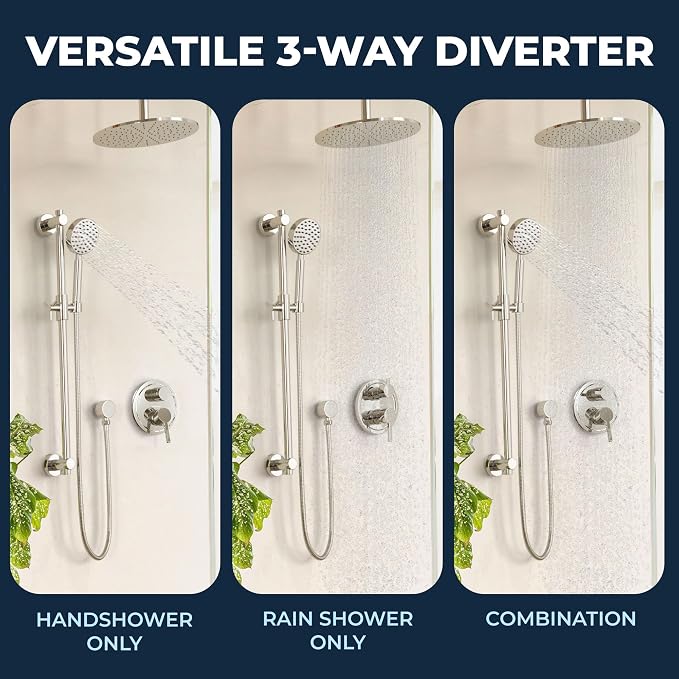 HammerHead Showers Solid Metal Two Handle Shower Valve and Trim Kit Brushed - Image 2