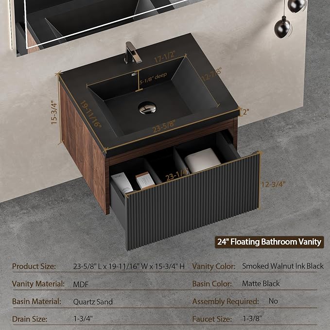 24" W Floating Bathroom Vanity - Image 5