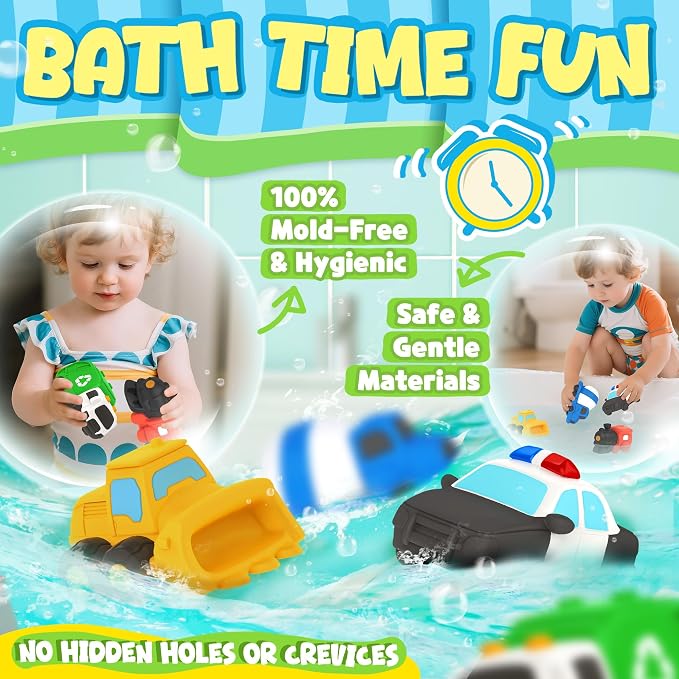 6 PCS Vehicle Floating Bath Toys Mold Free Infant Bath Tub Toys - Image 4
