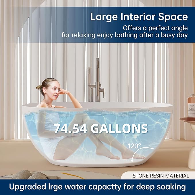 59'' Stone Resin Freestanding Bathtub, Bathroom Solid Surface Tub Bathtubs - Image 2