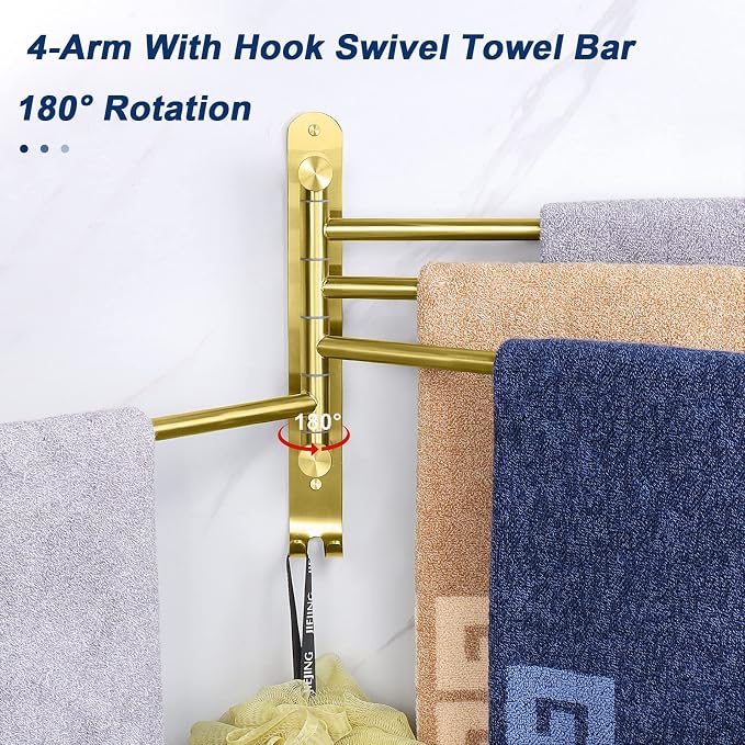 NearMoon Swivel Towel Rack, 13.8" Thicken 304 Stainless Steel 4-Arm Towel Bar - Image 3