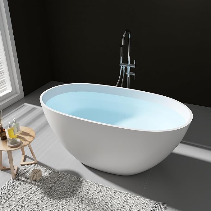 SJ STAR&JANE 51" Solid Surface Freestanding Bathtub, Stone Resin Oval Soaking - Image 2
