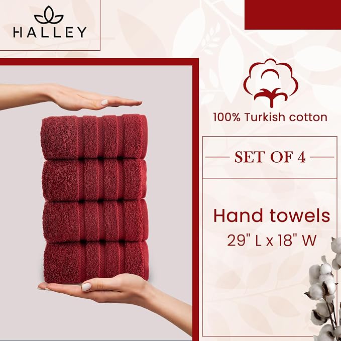 HALLEY Turkish 4 Pack Premium Hand Towels 650 GSM Highly Absorbent Super Soft - Image 3