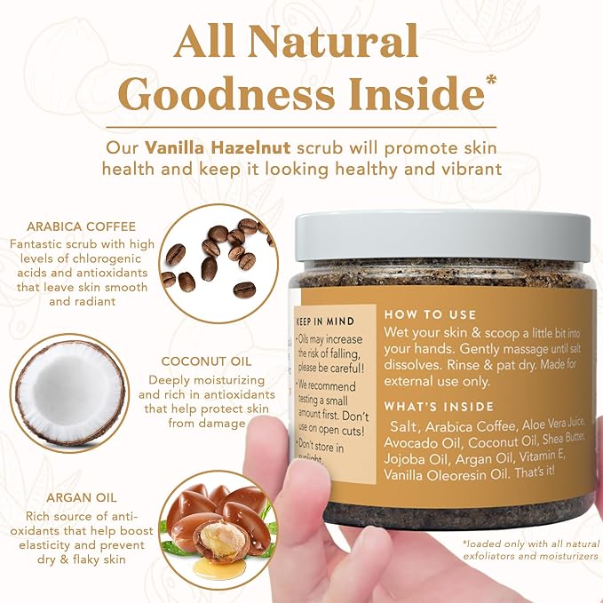 Bare Botanics Vanilla Hazelnut Coffee Body Scrub 24 oz - Image 5