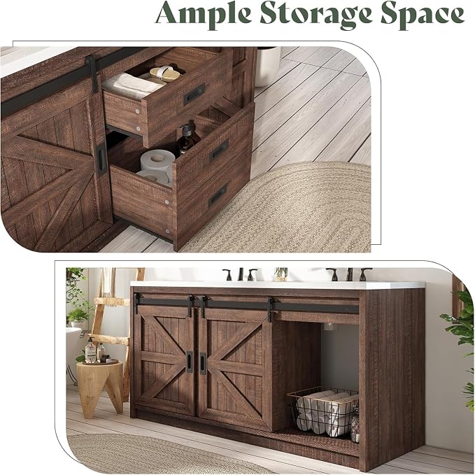 60" Farmhouse Bathroom Double Vanity Sliding Barn Door - Image 5