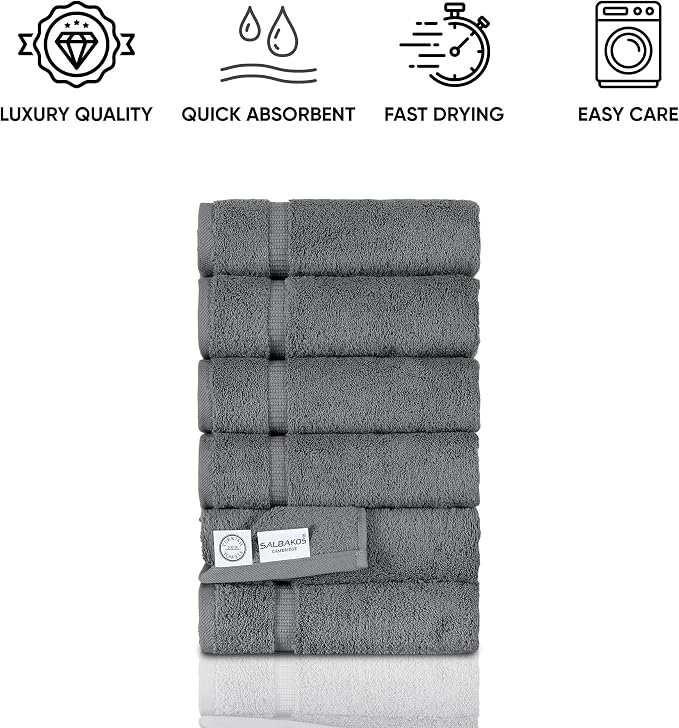 SALBAKOS 100% Turkish Cotton Hand Towel Set of 6 16x30 inch | Heirloom Quality - Image 6