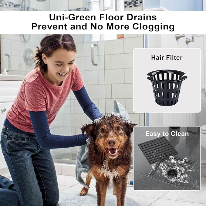 4 Inch Square Shower Floor Drain, Matte Black 304 Stainless Steel Shower Floor - Image 3