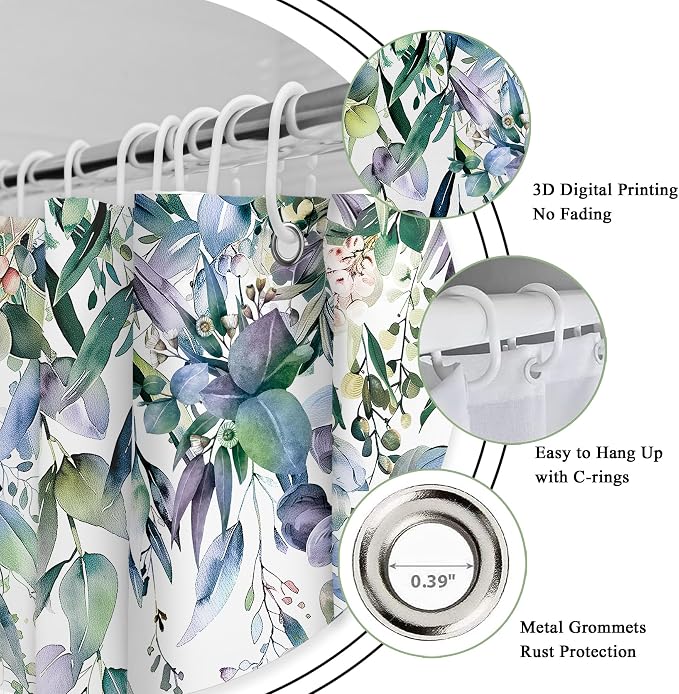 Riyidecor Extra Long Navy Eucalyptus Shower Curtain - Image 6
