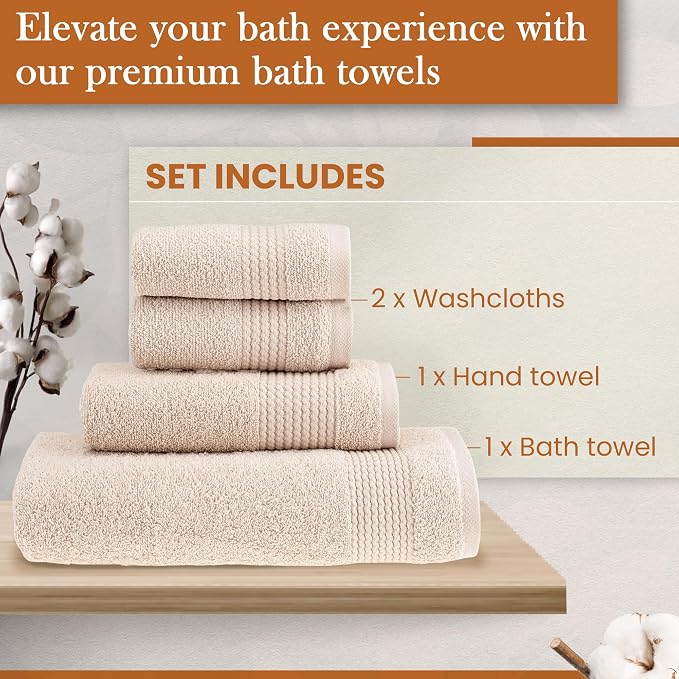 HALLEY Turkish Cotton Towels 1 Bath Towel 1 Hand Towel 2 Washcloths, Super Soft - Image 2