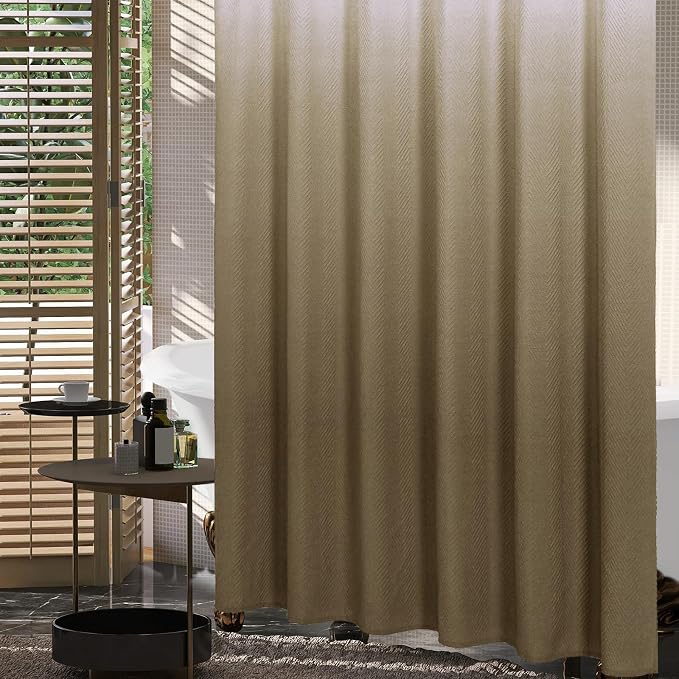 Gibelle Ombre Brown Shower Curtain, 3D Embossed Textured Herringbone Fabric - Image 2