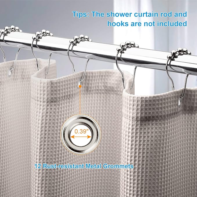 AmazerBath Waffle Shower Curtain 78 Inches Long, Khaki Shower Curtain Fabric - Image 6