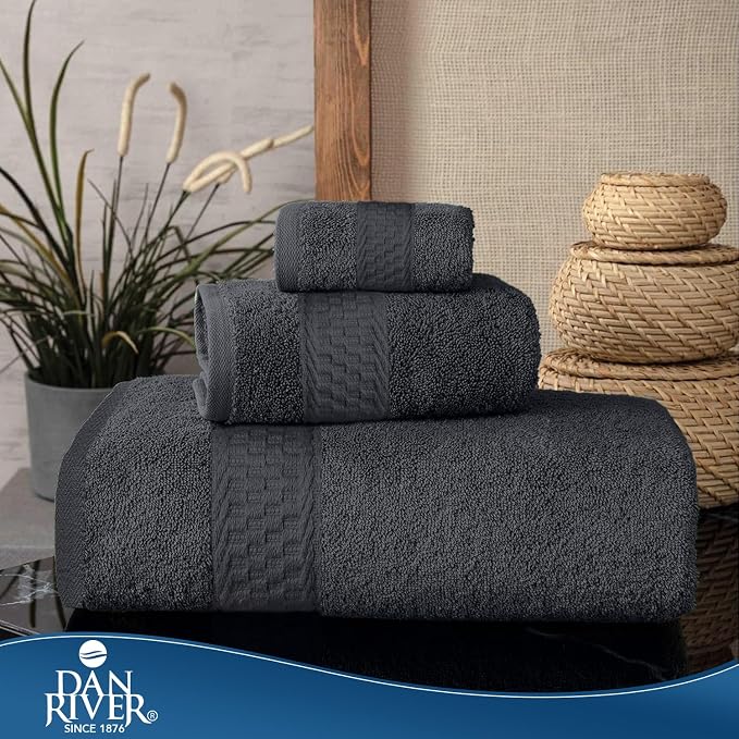 DAN RIVER 100% Ring Spun Cotton 3-Piece Towel Set, Dark Gray, Bath Towel - Image 7