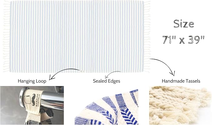 Bazaar Anatolia Turkish Beach Towel – 100% Cotton, Quick Dry, Sand Free Striped - Image 4