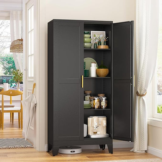 Metal Storage Cabinet With 2 Doors and 3 Adjustable Shelves, Utility Cabinet by GAIOUS