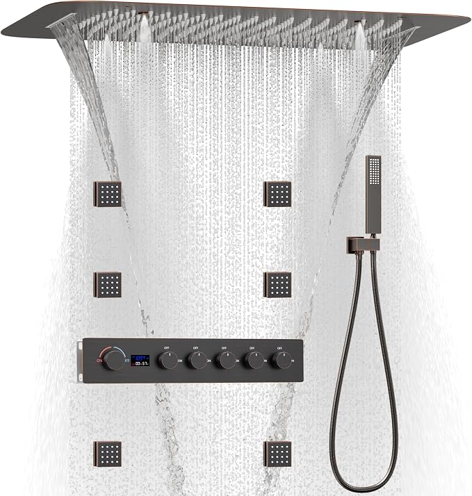 Oil Rubbed Bronze 16X24 inch Ceiling Mounted Shower Head Set, Digital Display by KATAIS