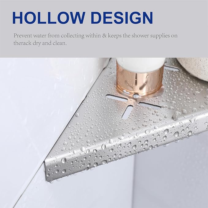 8" Corner Shower Shelf, Recessed Corner Shelf Organizer Rack, No Drilling - Image 4