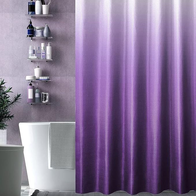 Gibelle Purple Shower Curtain, Waffle Weave Ombre Fabric Shower Curtain Purple - Image 6