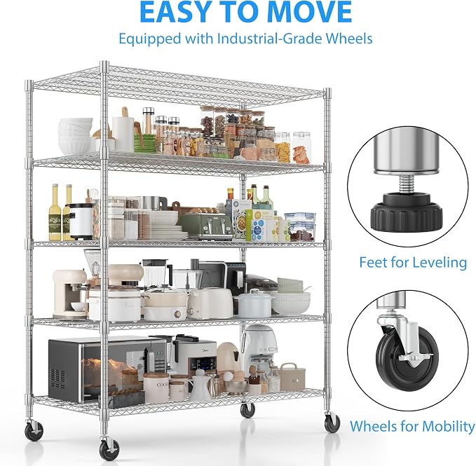 Homdox 5 Tier Heavy Duty Storage Shelves, Wire Shelving Unit - Image 4