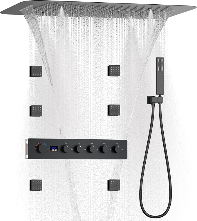 Matte Black 16X24 inch Ceiling Mounted Shower Head Set, Digital Display Shower by KATAIS