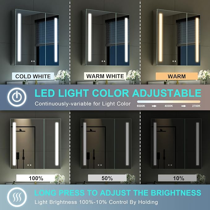 WELLFOR 30" X 30" LED Medicine Cabinet - Image 5
