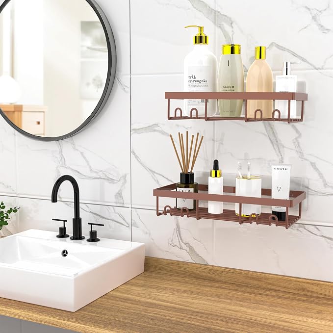 Moforoco Shower Caddy Shelf Organizer Rack, Self Adhesive Black Bathroom - Image 4